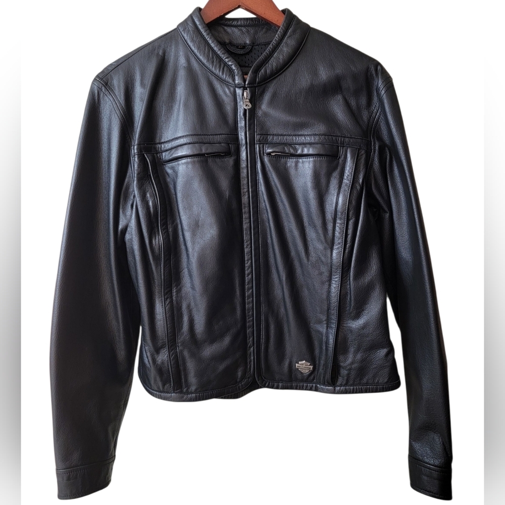 Harley-Davidson Womens Vintage Black Leather Jacket Size Medium GENTLY PRE-OWNED